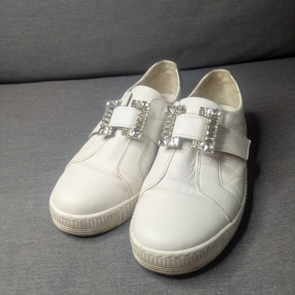 Gabor White Leather Sneakers with Crystal Buckles – Sparkling Detail Size 8.5 - Picture 2 of 10